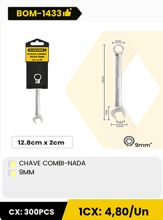 CHAVE COMBI-NADA 9MM CX: 300PCS 1CX: 4,80/Un