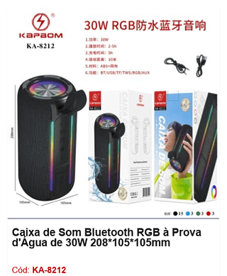 Caixa de Som Bluetooth RGB à Prova d'Água de 30W R$112,5 PCS/CX:24
