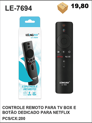 CONTROLE REMOTO PARA TV BOX E BOTÃO DEDICADO PARA NETFLIX 200PÇ=19,8$
