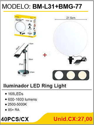 Iluminador LED Ring Light 40PCS/CX Unid.CX:27,00