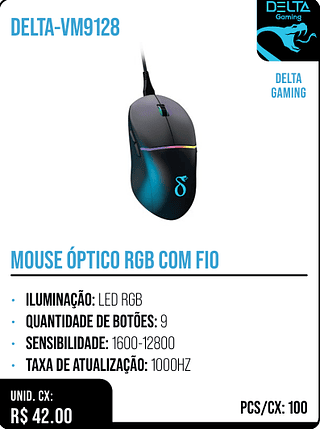 MOUSE ÓPTICO RGB COM FIO UNID. CX: R$ 42.00 PCS/CX: 100