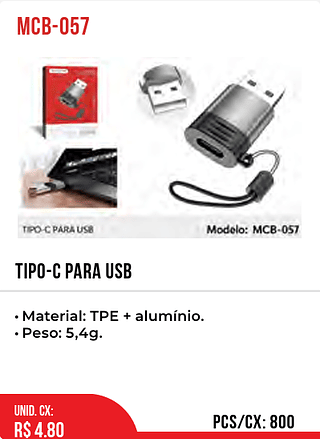 TIPO-C PARA USB 800pç=4,8$