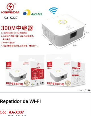 Repetidor de Wi-FI R$ 35,1 PCS/Cx:100