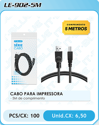 CABO PARA IMPRESSORA - 5M de comprimento PCS/CX: 100 Unid.CX: 6,50