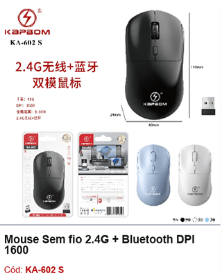 Mouse Sem fio 2.4G + Bluetooth DPI 1600 R$10,8 PCS/cx:150