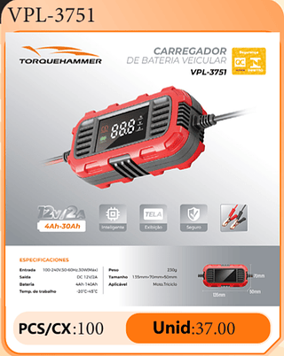 CARREGADOR DE BATERIA VEICULAR PCS/CX:100 Unid:37.00