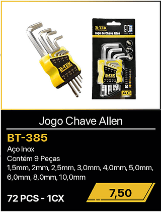 Jogo Chave Allen 72PCS R$7,50