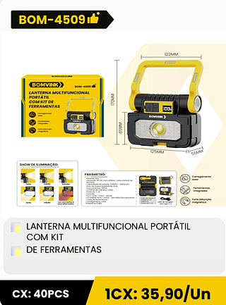 LANTERNA MULTIFUNCIONAL PORTÁTIL COM KIT DE FERRAMENTAS CX: 40PCS 1CX: 35,90/Un