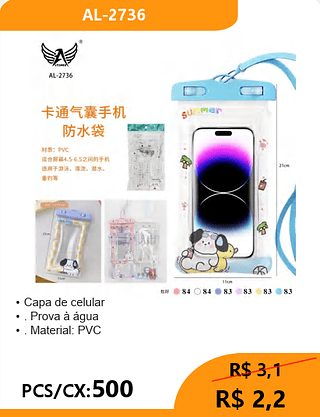 Capa de celular PCS/CX:500 R$ 2,2
