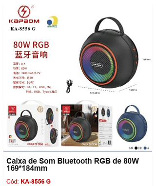 Caixa de Som Bluetooth RGB de 80W R$70,2 PCS/Cx:16