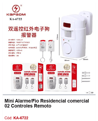 Mini Alarme/Fio Residencial comercial 02 Controles Remoto R$ 21,6 PCs/cx: 50
