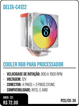 COOLER RGB PARA PROCESSADOR UNID. CX: R$ 72.00 PCS/CX: 24