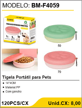 Tigela Portátil para Pets 120PCS/CX Unid.CX: 8,00