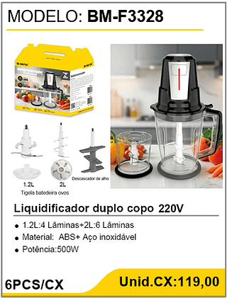 Liquidificador duplo copo 220V 6PCS/CX Unid.CX:119,00