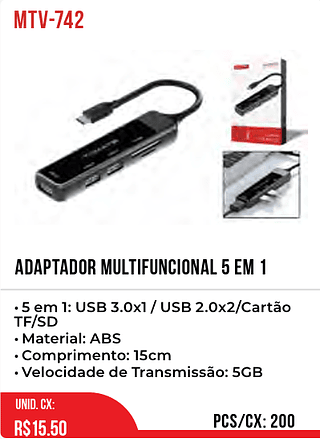 ADAPTADOR MULTIFUNCIONAL 5 EM 1 200pç=15,5$