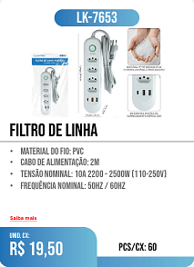filtro de linha PCS/CX: 60 UNID. CX: r$ 19,50