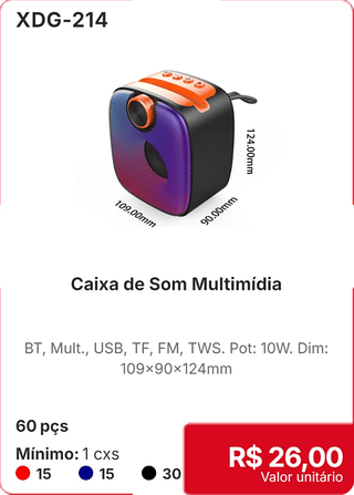 Caixa de Som Multimídia 60 pçs R$ 26,00