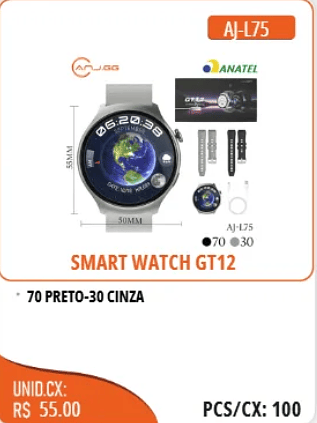 SMART WATCH GT12 UNID.CX:RS 55.00 PCS/CX:100