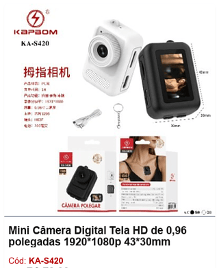 Mini Câmera Digital Tela HD de 0,96 polegadas 1920*1080p 43*30mm R$ 38,7 PCS/CX:100