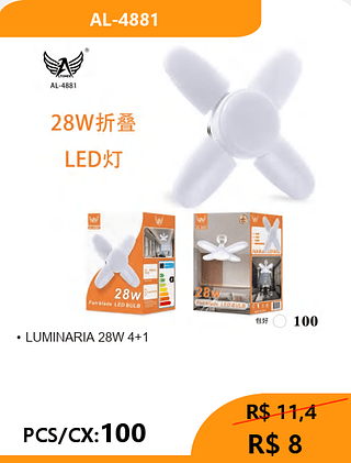 LUMINARIA 28W 4+1 PCS/CX:100 R$ 8
