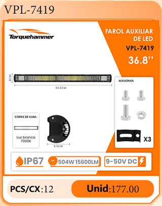 FAROL AUXILIAR DE LED 36.8" PCS/CX:12 Unid:177.00