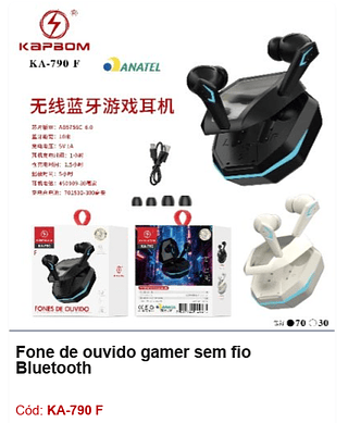 Fone de ouvido gamer sem fio Bluetooth R$22,5 PCS/CX:100