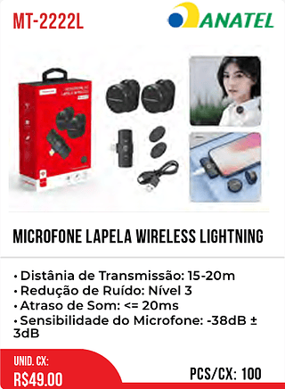 Microfone Lapela Wireless Lightning 100pç=49$