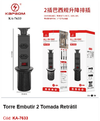 Torre Embutir 2 Tomada Retrátil R$ 74,7 PCS/Cx: 20