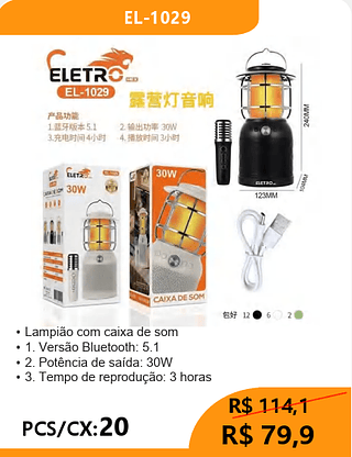 Lampião Com Caixa De Som PCS/CX:20 R$79,9