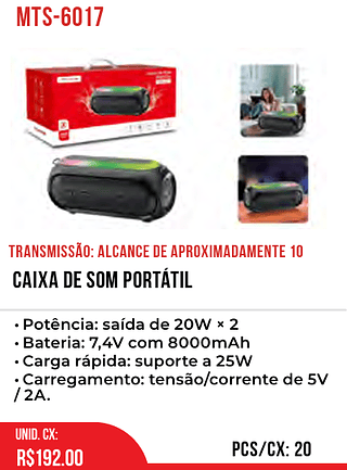 CAIXA DE SOM PORTÁTIL 20pç=192$