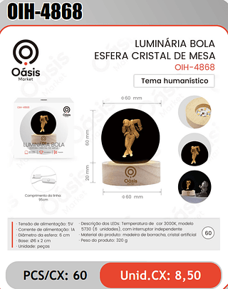 LUMINARIA BOLA ESFERA CRISTAL DE MESA PCS/CX: 60 Unid.CX: 8,50