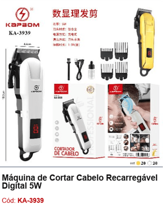 Máquina de Cortar Cabelo Recarregável Digital 5W R$ 49,5 PCS/CX: 40