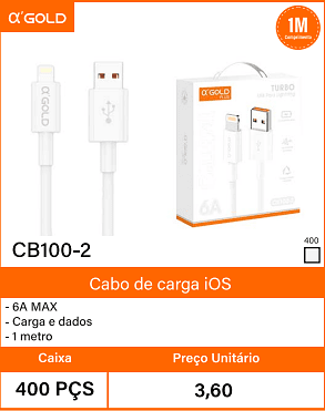 Cabo de carga iOS - Caixa 400 PCS Preco Unitario 3,60