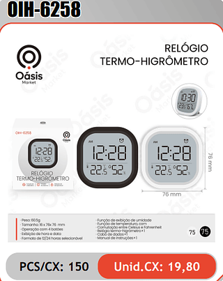 RELOGIOTERMO-HIGROMETRO PCS/CX: 150 Unid.CX: 19,80