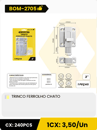 TRINCO FERROLHO CHATO CX: 240PCS 1CX: 3,50/Un