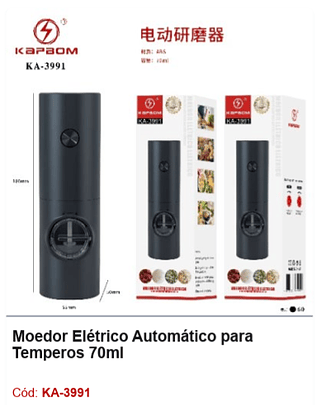 Moedor Elétrico Automático para Temperos 70ml R$ 25,2 PCS/CX: 60