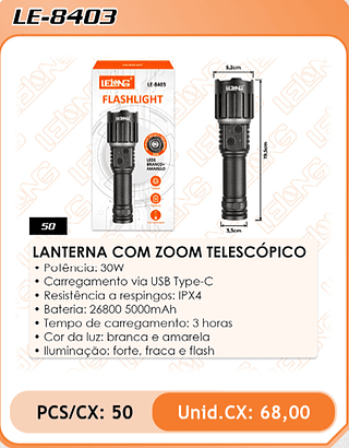 LANTERNA COM ZOOM TELESCÓPICO 50PÇ=68$