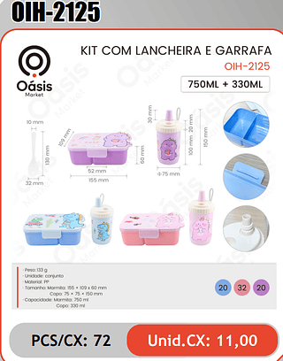 KIT COM LANCHEIRA E GARRAFA PCS/CX: 72 Unid.CX: 11,00