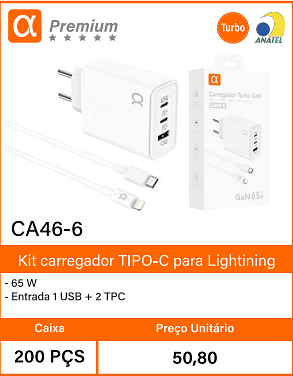 Kit carregador TIPO-C para Lightining Caixa 200 PCS Prego Unitario 50,80