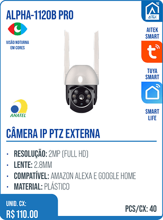 CÂMERA IP PTZ EXTERNA UNID. CX: R$ 110.00 PCS/CX: 40