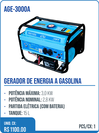 GERADOR DE ENERGIA A GASOLINA UNID. CX: R$ 1100.00 PCS/CX: 1