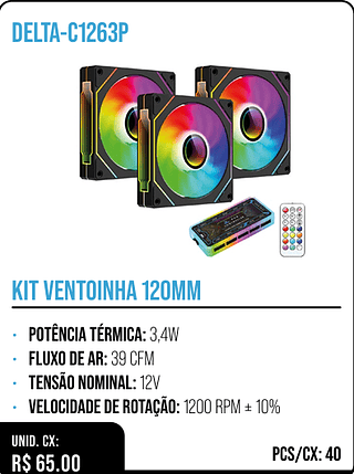 KIT VENTOINHA 120MM UNID. CX: R$ 65.00 PCS/CX: 40
