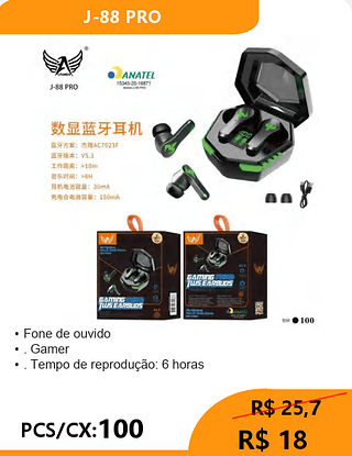 FONE BLUETOOTH GAMER PCS/CX:100 R$18