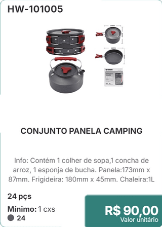 CONJUNTO PANELA CAMPING 24 pçs R$ 90,00