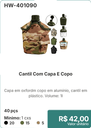 Cantil Com Capa E Copo 40 pçs R$ 42,00