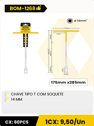CHAVE TIPO T COM SOQUETE 14 MM CX: 60PCS ICX: 9,50/Un