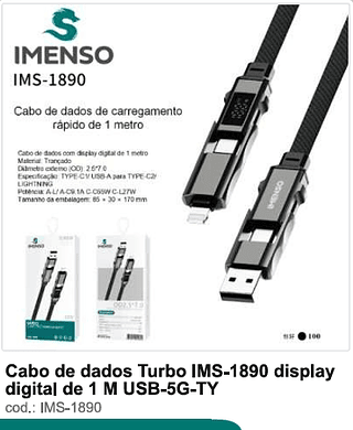 Cabo de dados Turbo display digital de 1 M USB-5G-TY 100PC/CX R$14,4