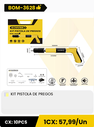 KIT PISTOLA DE PREGOS CX: 10PCS 1CX: 57,99/Un