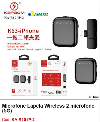 Microfone Lapela Wireless 2 microfone (5G) R$ 18 PCS/CX:100
