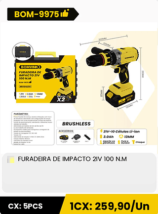 FURADEIRA DE IMPACTO 2IV 100 N.M CX: 5PCS 1CX: 259,90/Un